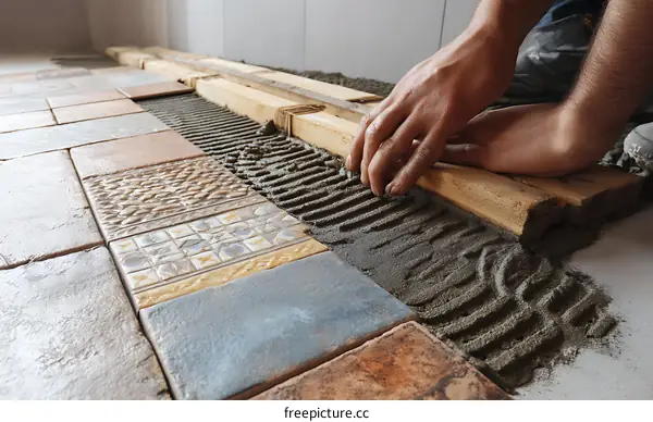 Tiling Installation Process with Worker