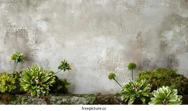 Green Plants Against a Gray Concrete Wall Background