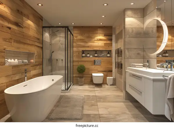 Modern Wooden Wall Bathroom Interior Design