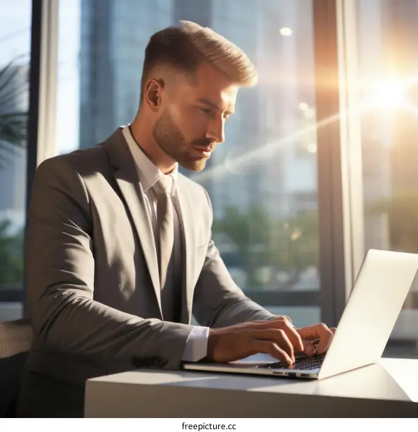 Businessman working on laptop in office