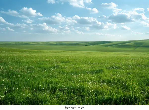 Rolling Green Hills Under a Blue Sky