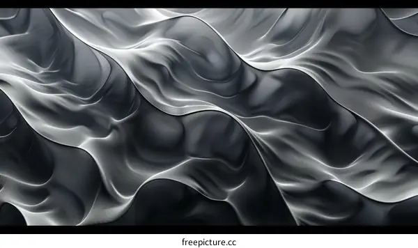 Black and white wavy silk-like fluid abstract background