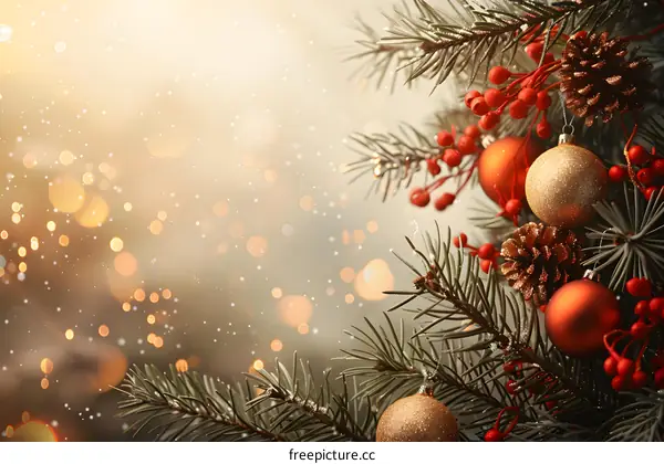 Christmas tree with red and gold ornaments