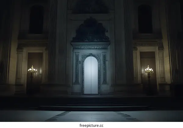 Grand Entrance of a Historic Building at Night