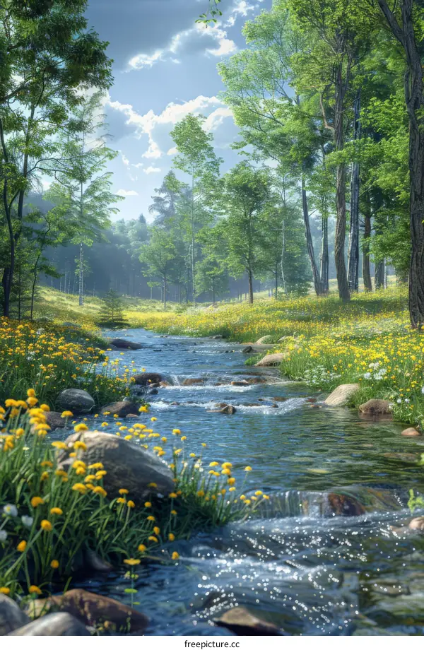 Serene River Flowing Through a Lush Green Forest