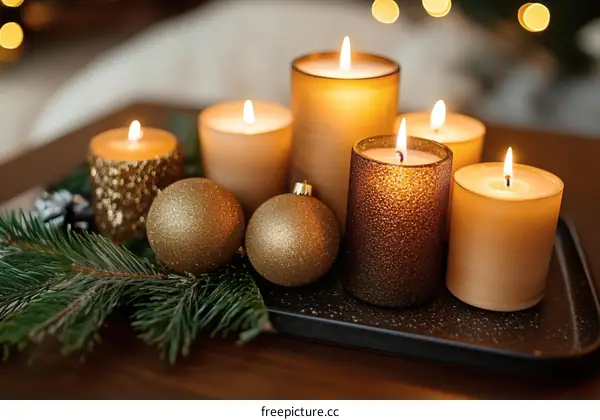 Christmas Candles Arrangement on Tray