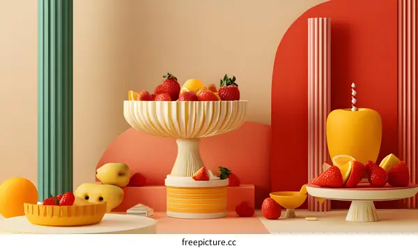 Still Life with Fruit and Abstract Shapes