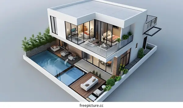 A modern house with a swimming pool