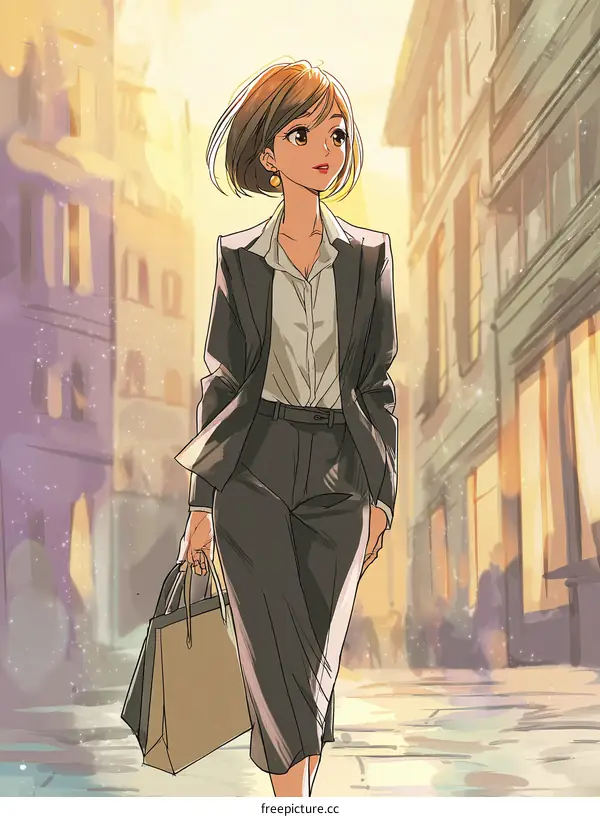 Businesswoman Walking Down a City Street Illustration