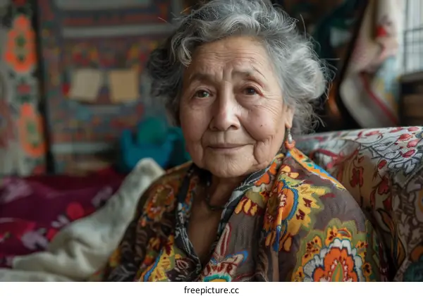 Portrait of an Elderly Woman in Traditional Clothing