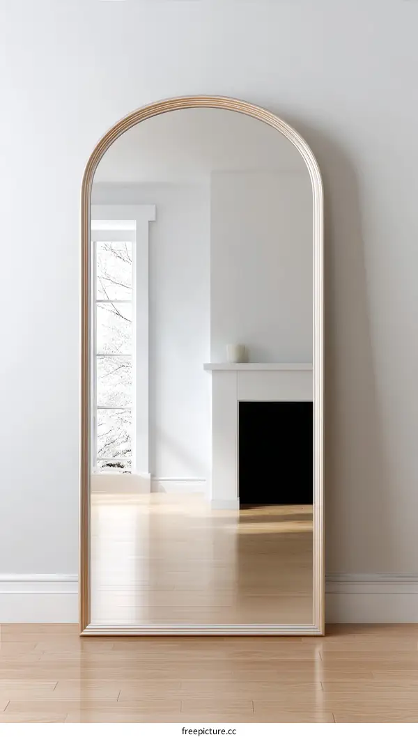 Modern Arch Shaped Mirror with Wooden Frame