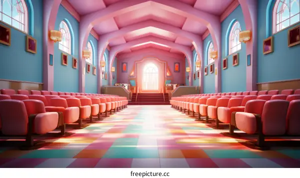 Auditorium with pink and blue pastel colors