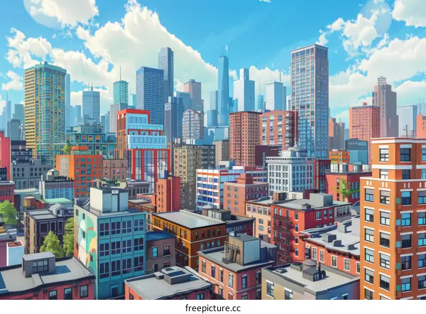 A metropolis with towering skyscrapers shaping the cityscape