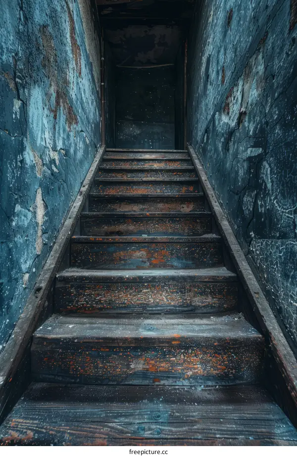 Eerie Blue-Walled Staircase in an Abandoned Building
