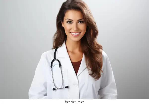 Portrait of a smiling female doctor in a white coat