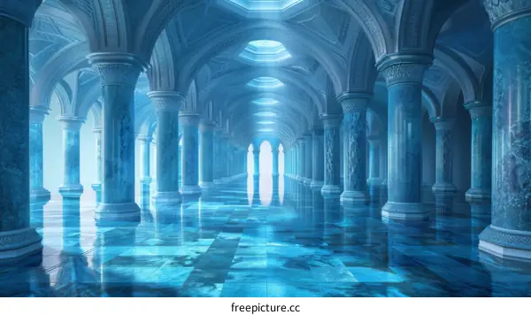 Fantasy Palace Interior with Blue Marble Columns