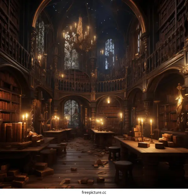A library with a high ceiling and many bookshelves