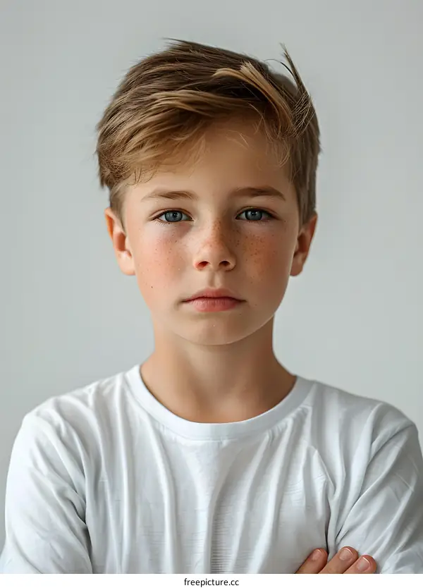 Portrait of a Young Boy with Freckles