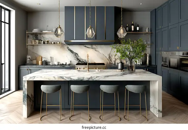 Modern Luxury Kitchen Design with Marble Island