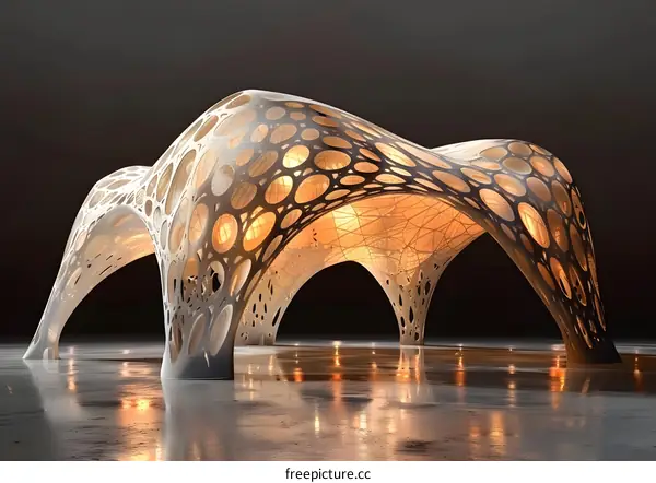 Abstract 3D Printed Structure With Curved Lines And Circular Patterns
