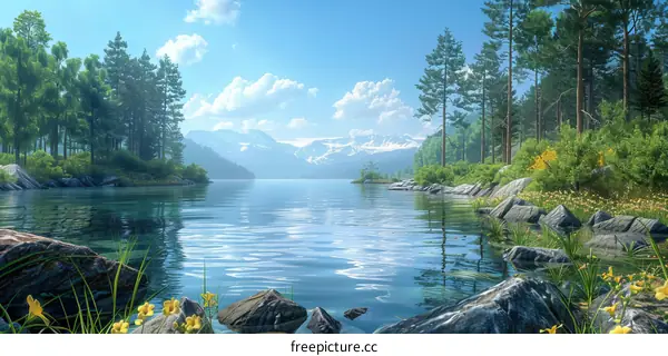 Serene Mountain Lake Landscape