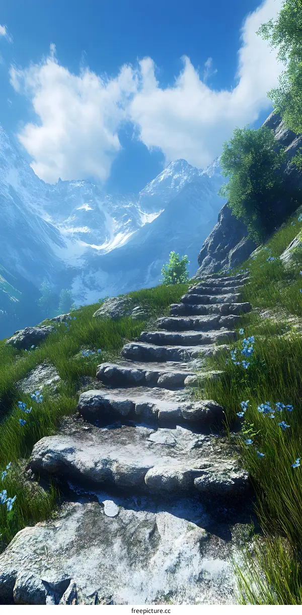 Stone Steps Leading Up To Mountain Peak