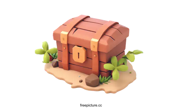 [Transparent Background PNG]3D Illustration of a Wooden Treasure Chest with a Keyhole