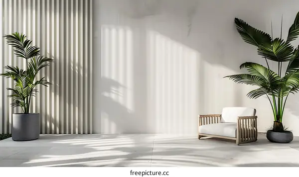 Minimalist Interior Design With White Chair and Plants