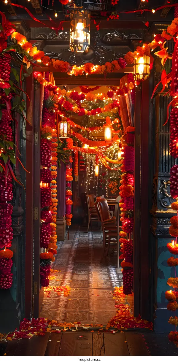 A Festive Entrance Decorated for Diwali