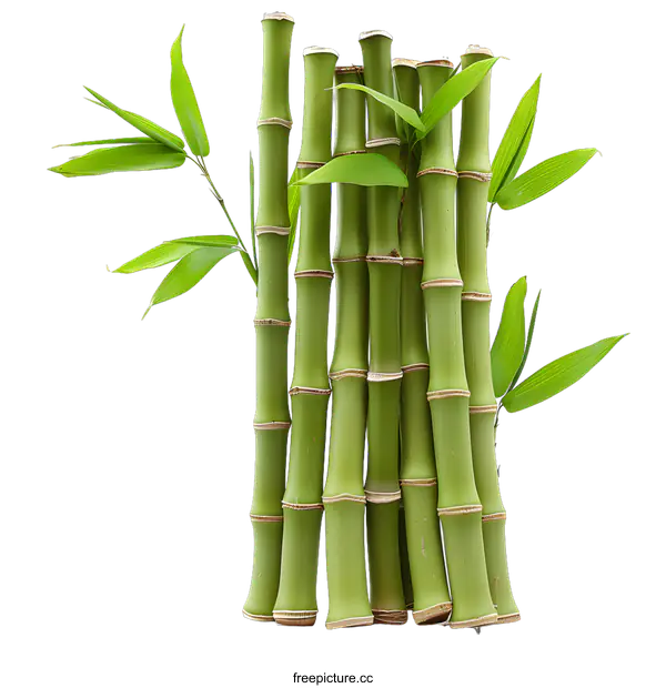 [Transparent Background PNG]Green Bamboo Stalks and Leaves on White Background