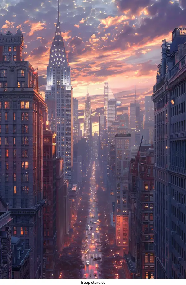 Dusk Cityscape Skyline Architectural Illustration