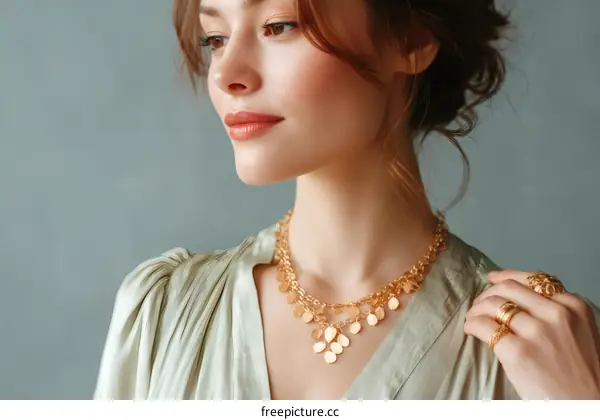 Elegant Woman with Golden Jewelry