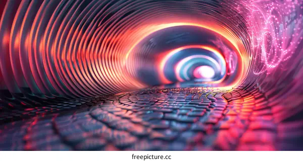 Abstract Tunnel of Light with Glowing Particles