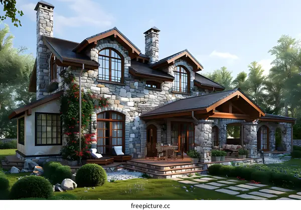 European-style retro stone villa