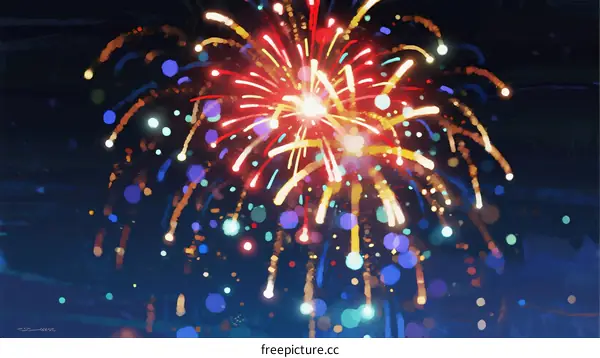Colorful Fireworks Display in Night Sky with Bright Explosions