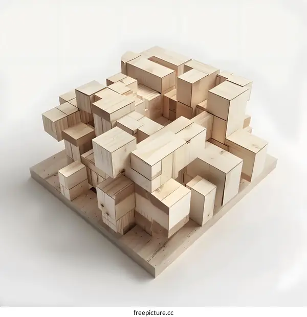 Wooden Cube Abstract Sculpture