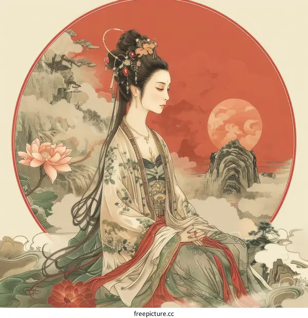 Elegant Chinese Woman in Traditional Hanfu Dress