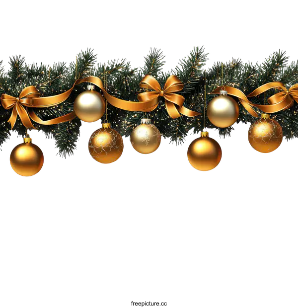 [Transparent Background PNG]Christmas Decoration Illustration with Gold Ornaments