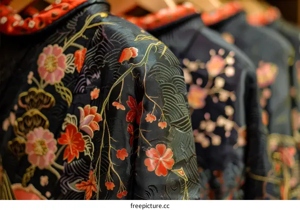 Black kimono with floral embroidery