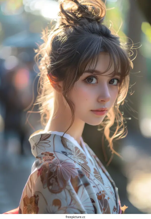 Asian Woman in Traditional Kimono Fashion Portrait