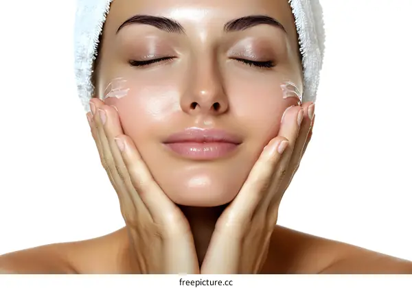 Woman applying face cream