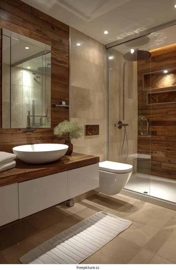 Modern Bathroom Design with Wooden Accents