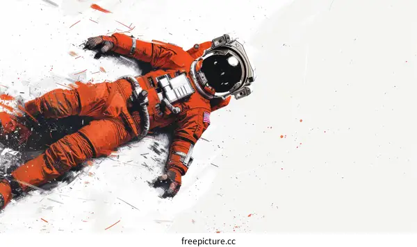 Astronaut in orange spacesuit floating in space