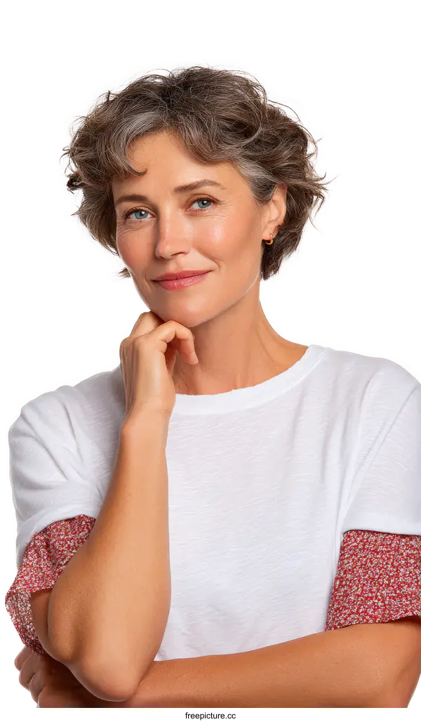 [Transparent Background PNG]Portrait of a Mature Woman with a Thoughtful Expression