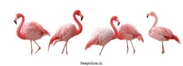 [Transparent Background PNG]Five Pink Flamingos in a Row