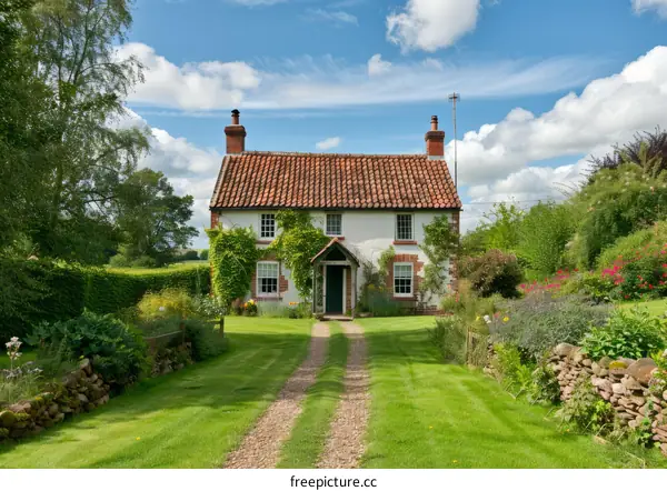 Charming English Cottage Nestled Amidst a Serene Garden