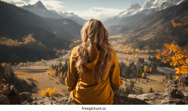 woman looking at a mountain range