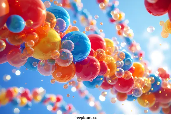Colorful 3D spheres with blue sky background