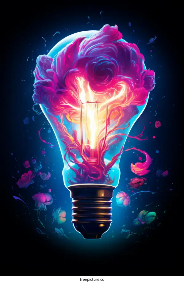 A light bulb with a colorful smoke inside