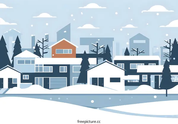 Snowy Winter Day in a Suburban Neighborhood